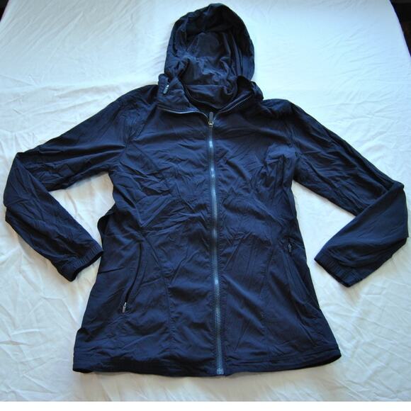 Lululemon Windbreaker with Hideaway Hoodie Size 10 Dark Blue - Picture 1 of 10